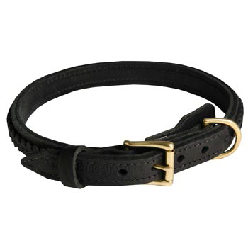Swiss Mountain Dog Leather Braided Collar with Solid Hardware