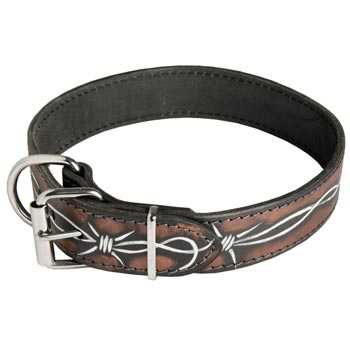 Swiss Mountain Dog Collar Leather Handmade Painted in Barbed Wire for Walking Dog