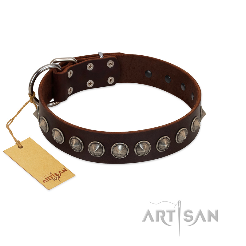 Leather Dog Collar Handmade tan color , luxury dog collar