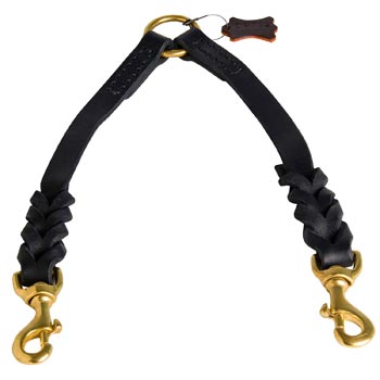 Braided Leather Swiss Mountain Dog Coupler for Walking 2 Dogs