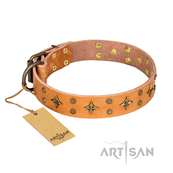Comfortable wearing dog collar of fine quality full grain natural leather with studs