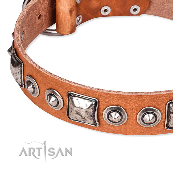 Durable natural genuine leather dog collar handmade for your handsome doggie