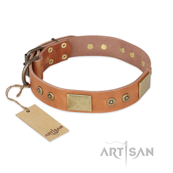 Easy to adjust full grain natural leather dog collar for fancy walking