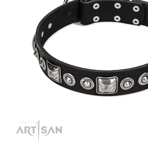 Full grain leather dog collar made of best quality material with decorations