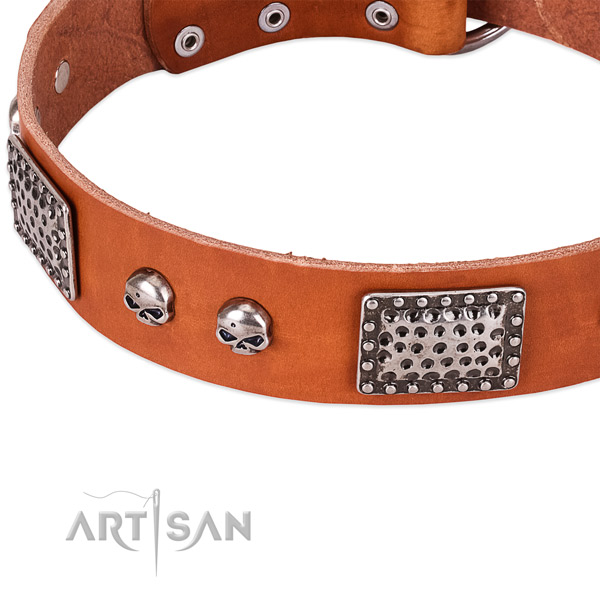 Corrosion proof hardware on full grain leather dog collar for your canine