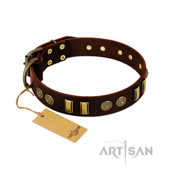 Reliable studs on full grain genuine leather dog collar for your canine