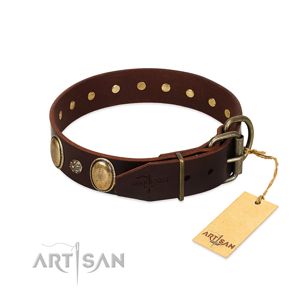 Handy use reliable natural genuine leather dog collar