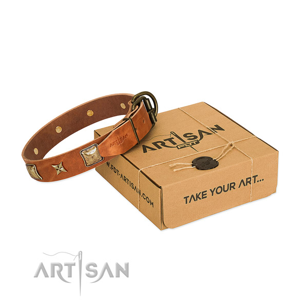 Top quality natural genuine leather collar for your beautiful dog