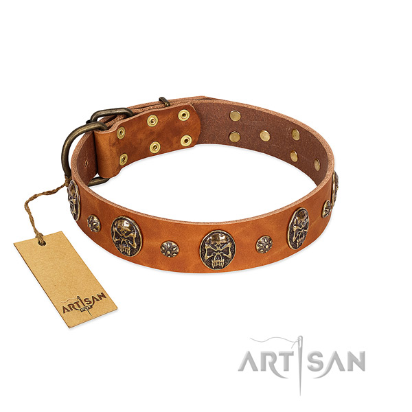 Handcrafted natural genuine leather collar for your four-legged friend