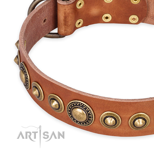 Strong natural genuine leather dog collar handmade for your lovely canine