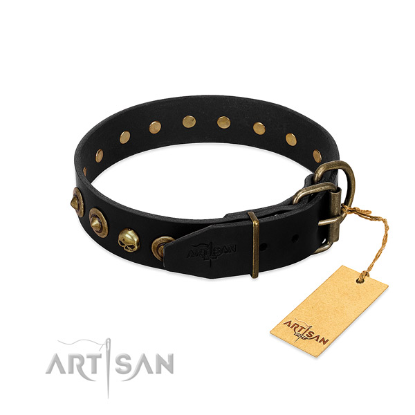 Full grain leather collar with stylish decorations for your four-legged friend