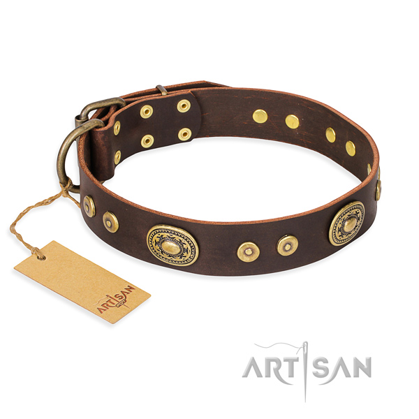 Full grain natural leather dog collar made of top notch material with rust resistant buckle