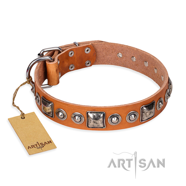 Full grain genuine leather dog collar made of soft material with rust resistant buckle