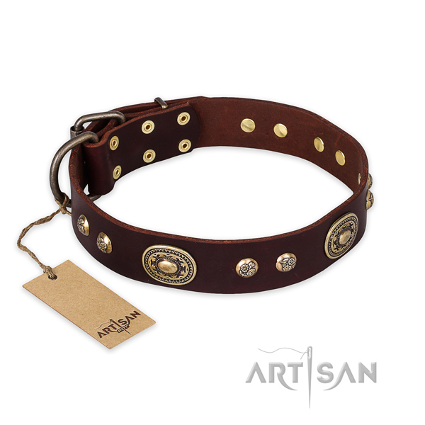 Best quality natural leather dog collar for walking