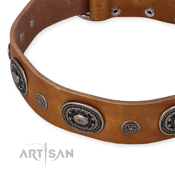Gentle to touch natural genuine leather dog collar crafted for your attractive pet