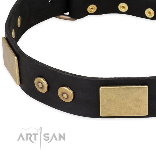 Reliable hardware on full grain leather dog collar for your canine
