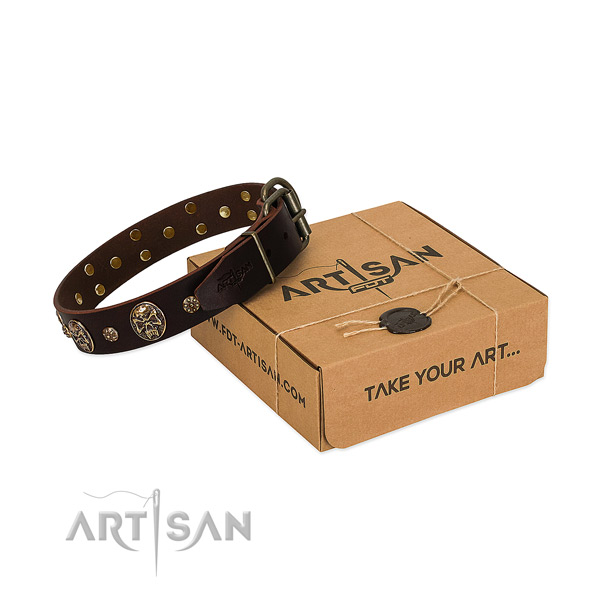 Durable studs on genuine leather dog collar for your pet