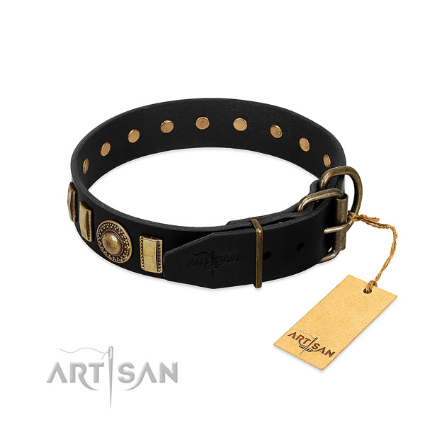 Strong genuine leather dog collar with studs