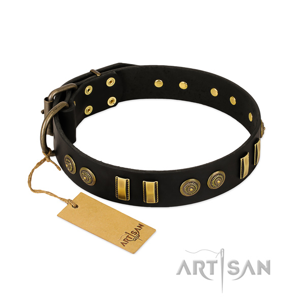 Reliable fittings on full grain leather dog collar for your pet
