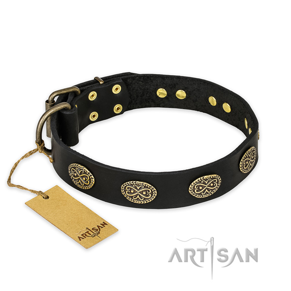 Studded full grain leather dog collar with rust-proof fittings