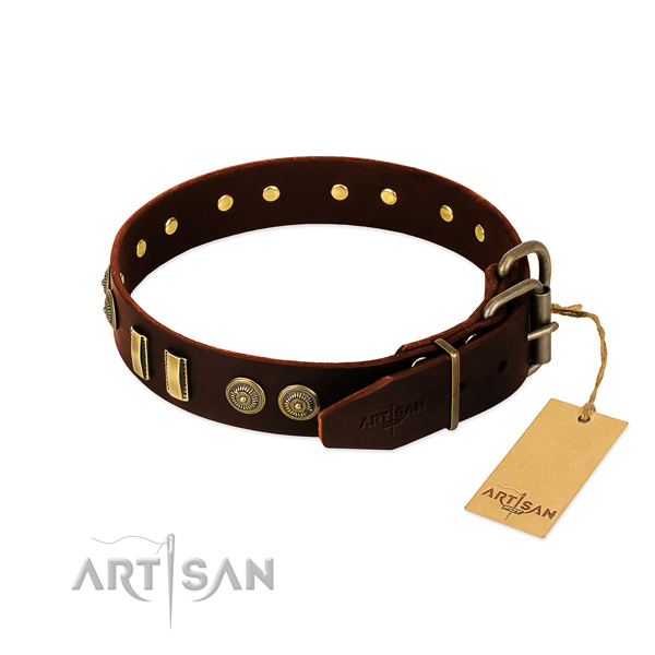 Strong buckle on full grain leather dog collar for your doggie