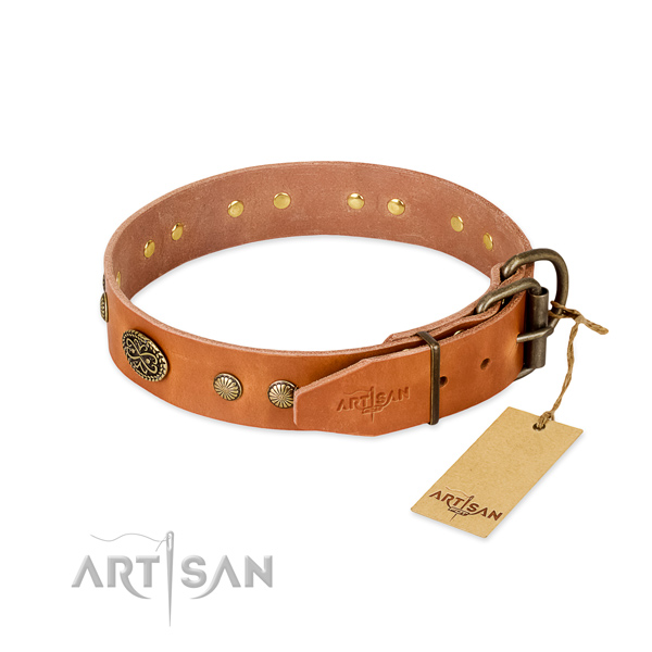Corrosion proof buckle on full grain genuine leather dog collar for your pet