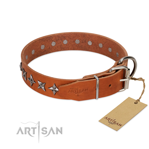 Easy wearing decorated dog collar of best quality leather