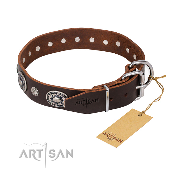 Top rate full grain natural leather dog collar made for comfortable wearing