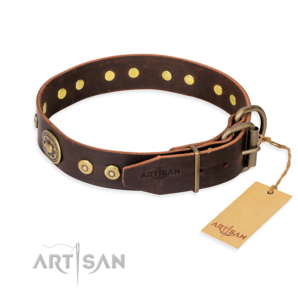 Natural genuine leather dog collar made of reliable material with durable studs