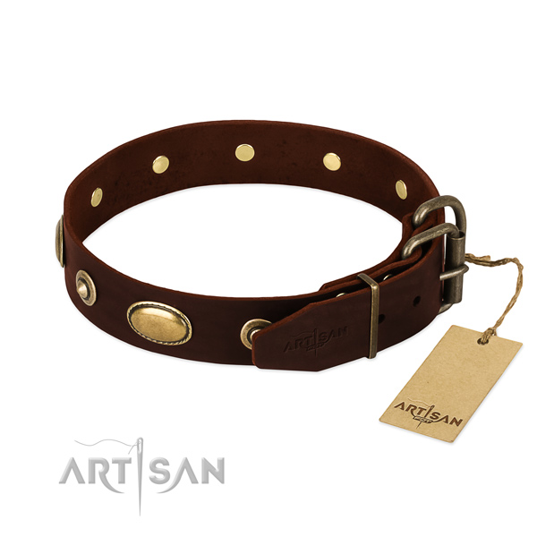 Corrosion proof decorations on genuine leather dog collar for your dog