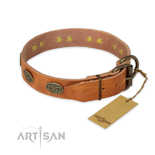 Rust resistant D-ring on full grain genuine leather collar for basic training your doggie