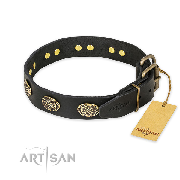 Rust-proof fittings on full grain genuine leather collar for your lovely four-legged friend