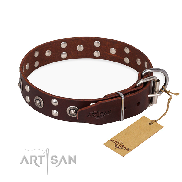 Reliable D-ring on full grain genuine leather collar for your handsome dog