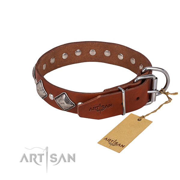 Stylish walking decorated dog collar of top quality leather