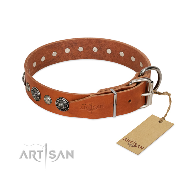 Top notch full grain leather dog collar with rust-proof traditional buckle
