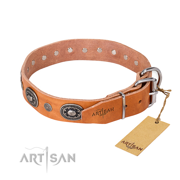 High quality full grain leather dog collar crafted for easy wearing