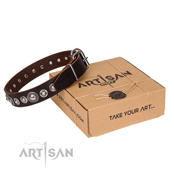 Reliable genuine leather dog collar