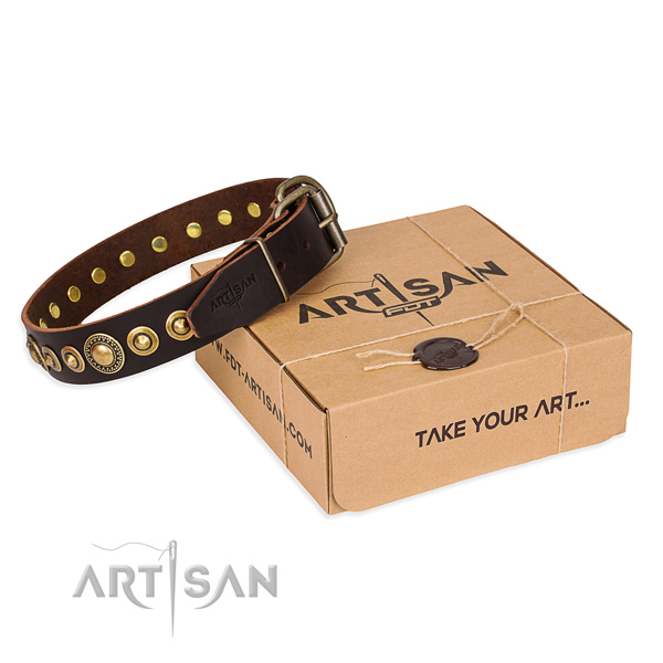 Soft to touch genuine leather dog collar handcrafted for comfortable wearing