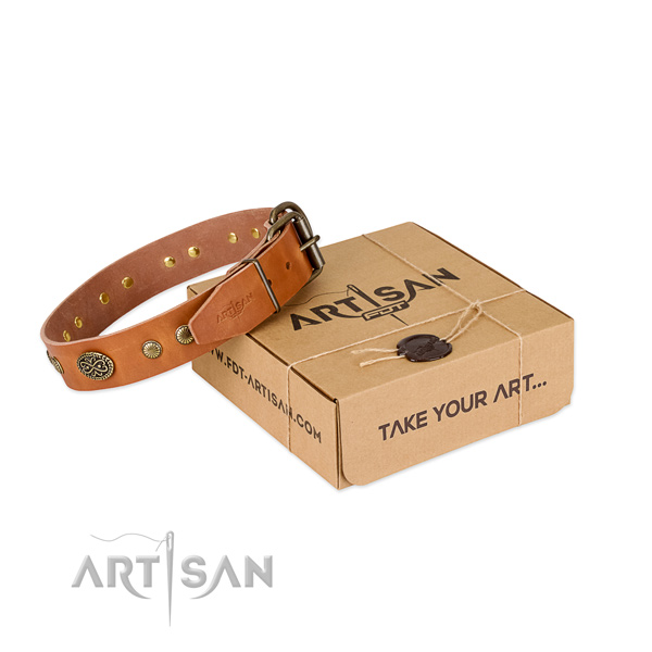 Reliable traditional buckle on full grain natural leather dog collar for your pet