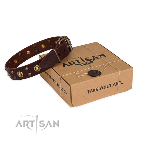 Corrosion proof hardware on full grain genuine leather collar for your attractive pet