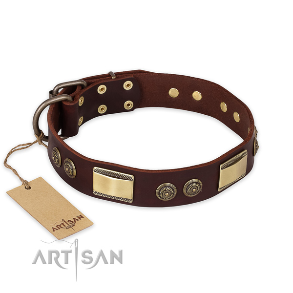 Impressive full grain genuine leather dog collar for easy wearing