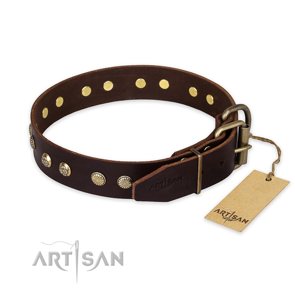 Reliable buckle on full grain natural leather collar for your lovely pet