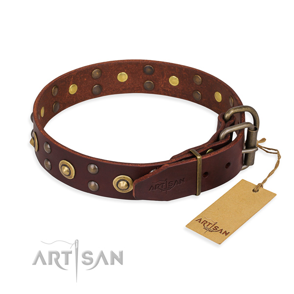 Rust-proof traditional buckle on genuine leather collar for your handsome canine
