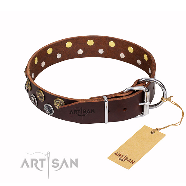 Basic training embellished dog collar of best quality genuine leather
