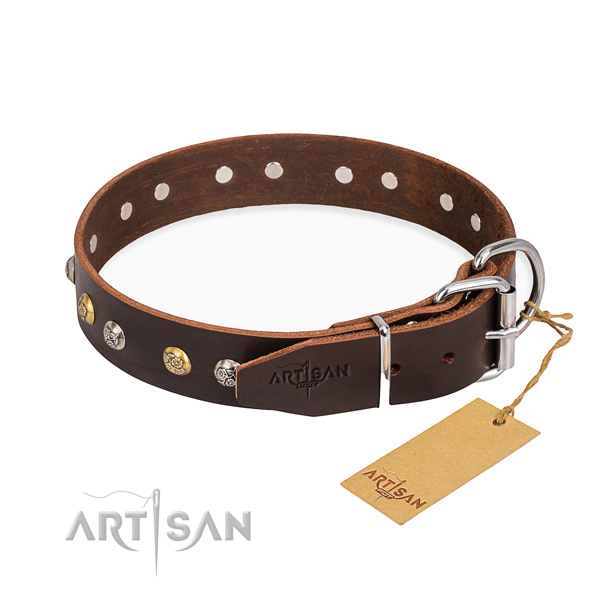 Soft full grain leather dog collar handmade for everyday use