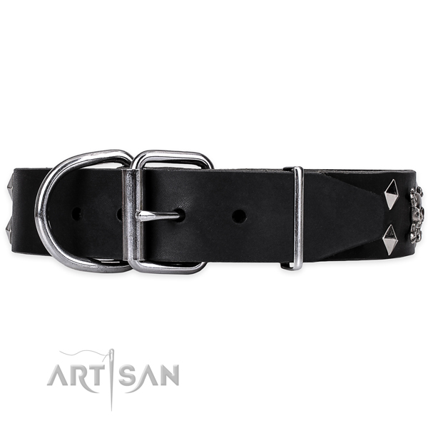 Everyday use studded dog collar of reliable full grain genuine leather