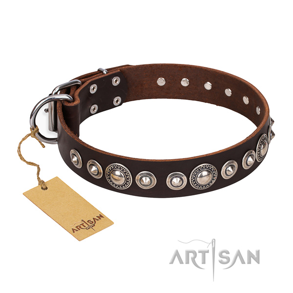 Top quality studded dog collar of full grain natural leather