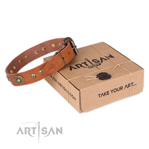 Rust resistant buckle on full grain genuine leather dog collar for comfy wearing