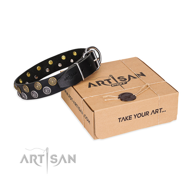 Easy wearing dog collar of best quality full grain natural leather with studs