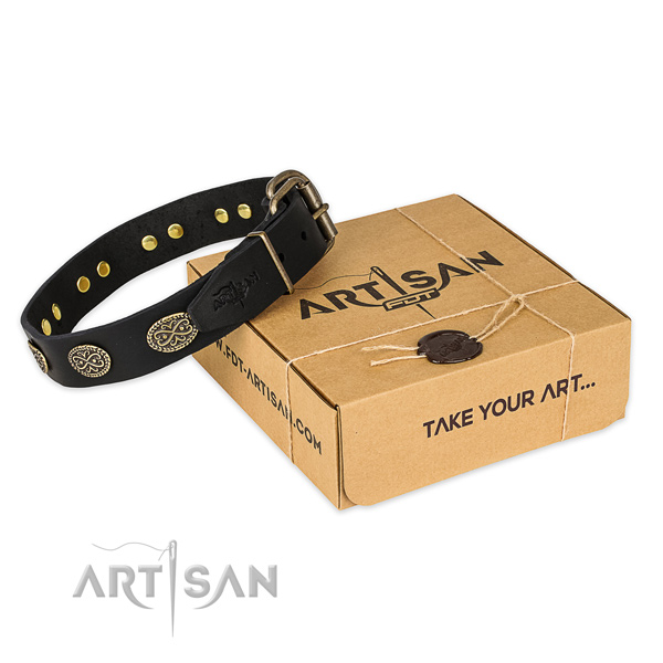 Durable D-ring on full grain natural leather collar for your handsome doggie